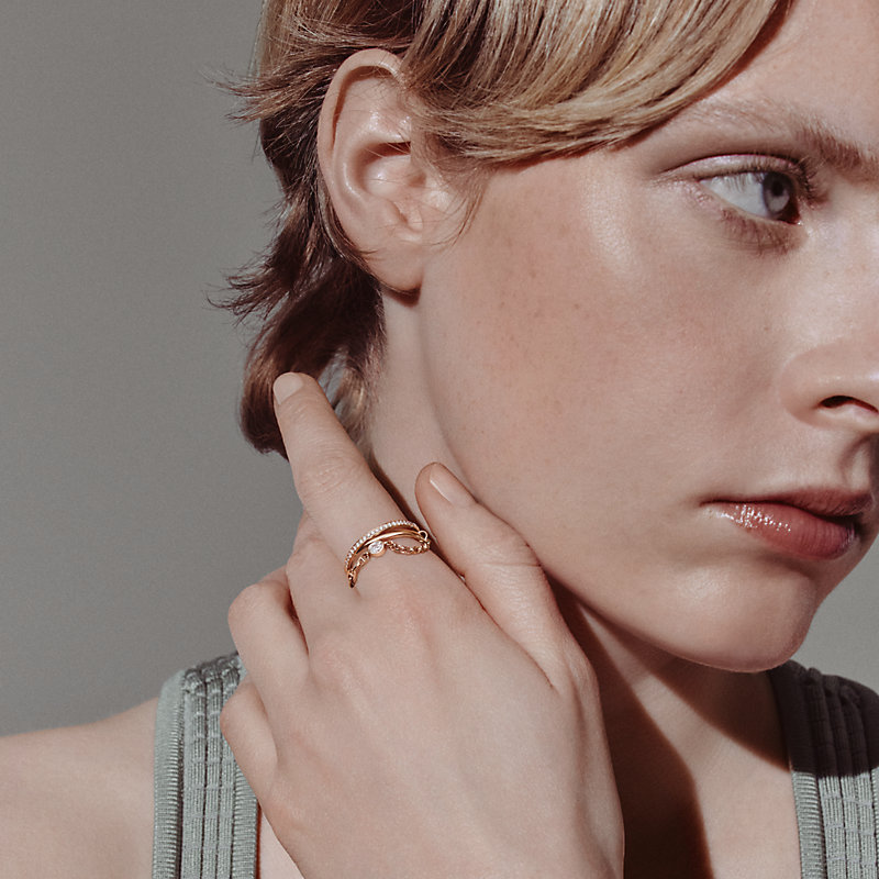 Chaine d'ancre Chaos Nano ring - Rose gold | Hermès USA